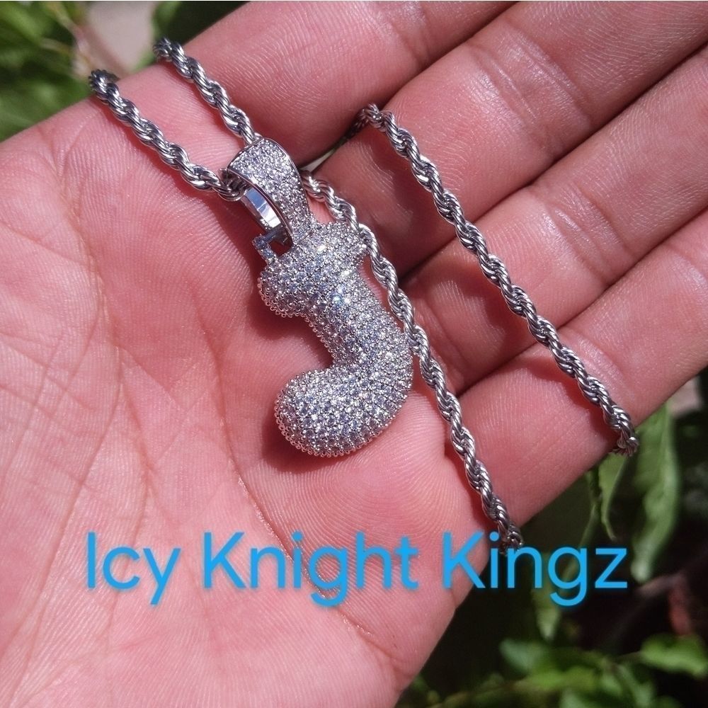 20"Rope Chain - White Gold Finish Bubble Letter J.